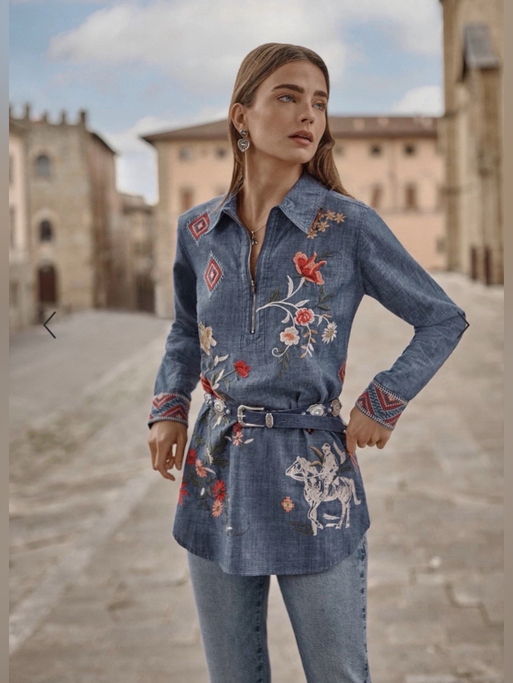 NEW! Johnny Was Blue Embroidered Denim Tunic